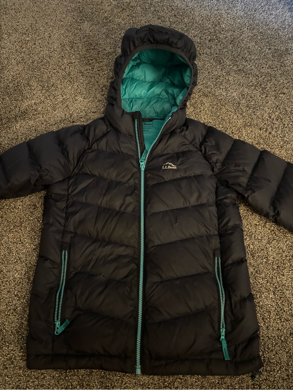 L.L. Bean Kids Black Puffer Jacket with Teal Accents
